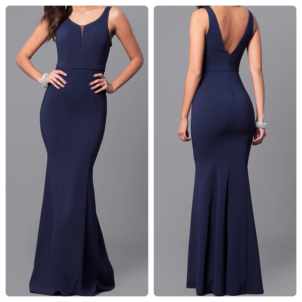 Navy Blue Long Sleeveless Dress